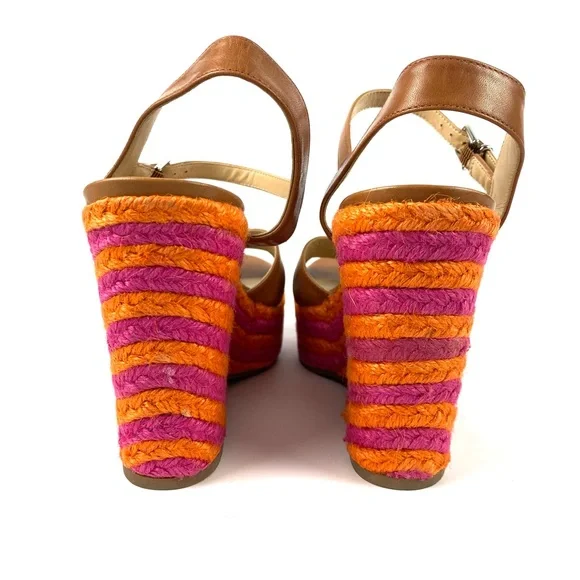 NWT Via Spiga Evelina Espadrille Wedge Platform Pink Orange Sandals, Size 8.5 - Picture 6 of 15